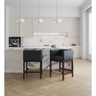 Anstice Vegan Leather Upholstered Solid Wood Bar & Counter Stool