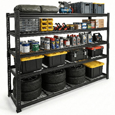 Heavy-Duty 5-Tier Metal Garage Storage Rack, Adjustable Shelving Unit, 48 in. W x 24 in. D x 72 in. H, Black