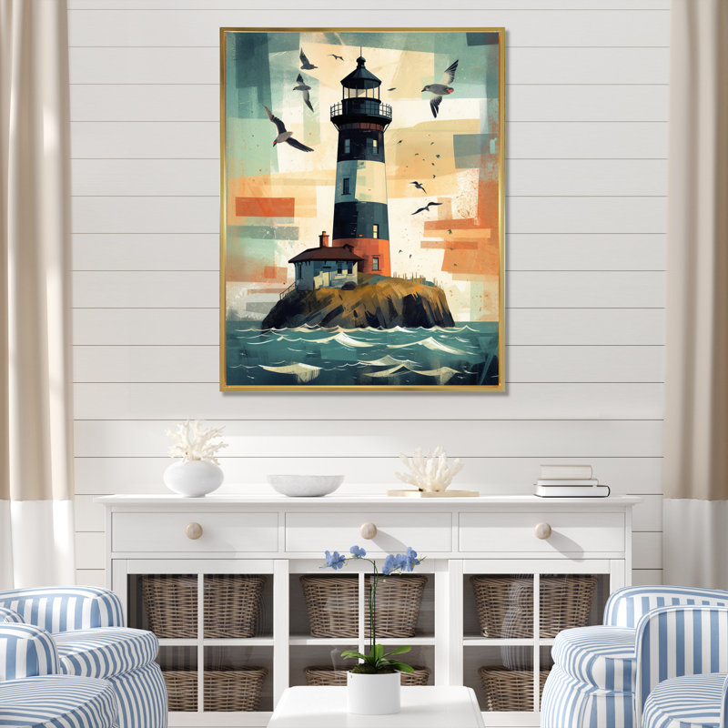 Phare de bord de mer III sur toile, H 20 po x l 12 po x P 1 po, Cadre flottant doré