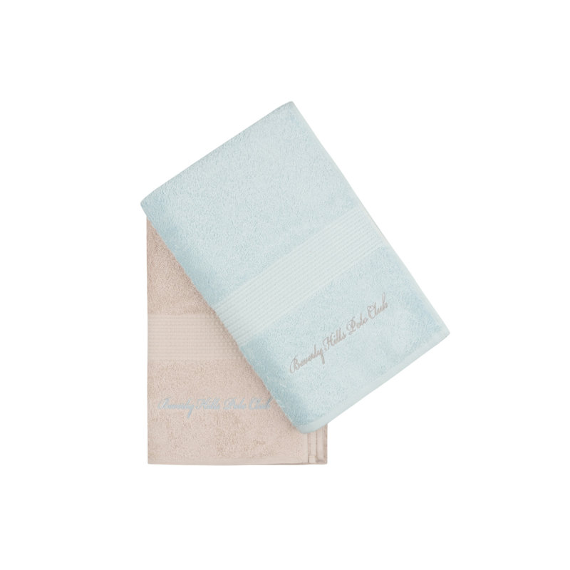 Ensemble de 2 serviettes de bain 100% coton, Bleu clair / beige