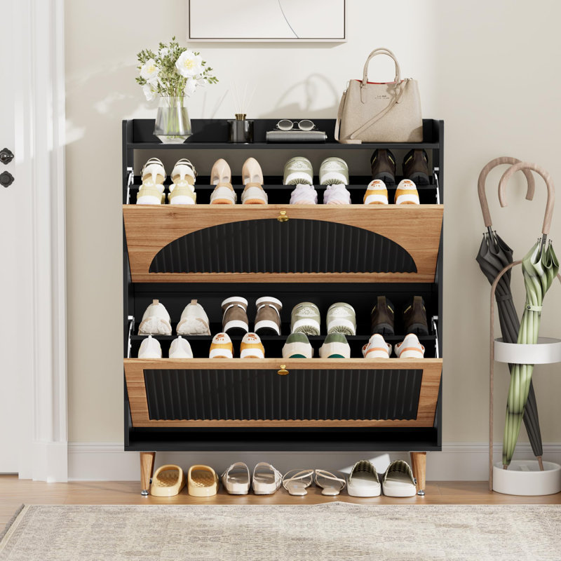 Armoire de rangement étroite à chaussures Wave Arch, En bois
