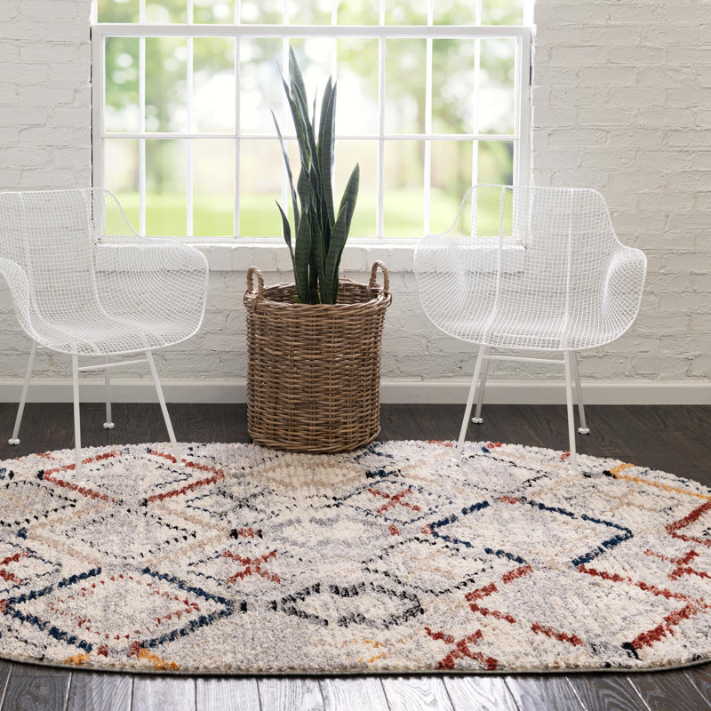 Tapis beige à motif géométrique Tucson, Oval 8 pi x 10 pi