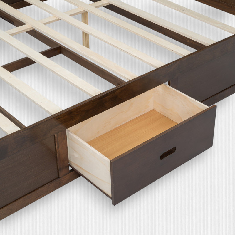 Lit plateforme avec 2 tiroirs de rangement, Bois antique