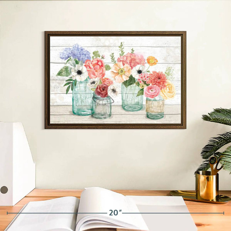 Marché aux fleurs pastel III, 13 po x 9 po, Cadre flottant en noyer