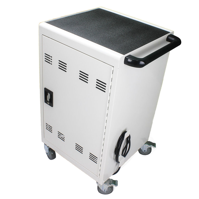 Mobile Charging Cart And Cabinet For Tablets Laptops 30-Device With Combination Lock, Antique White