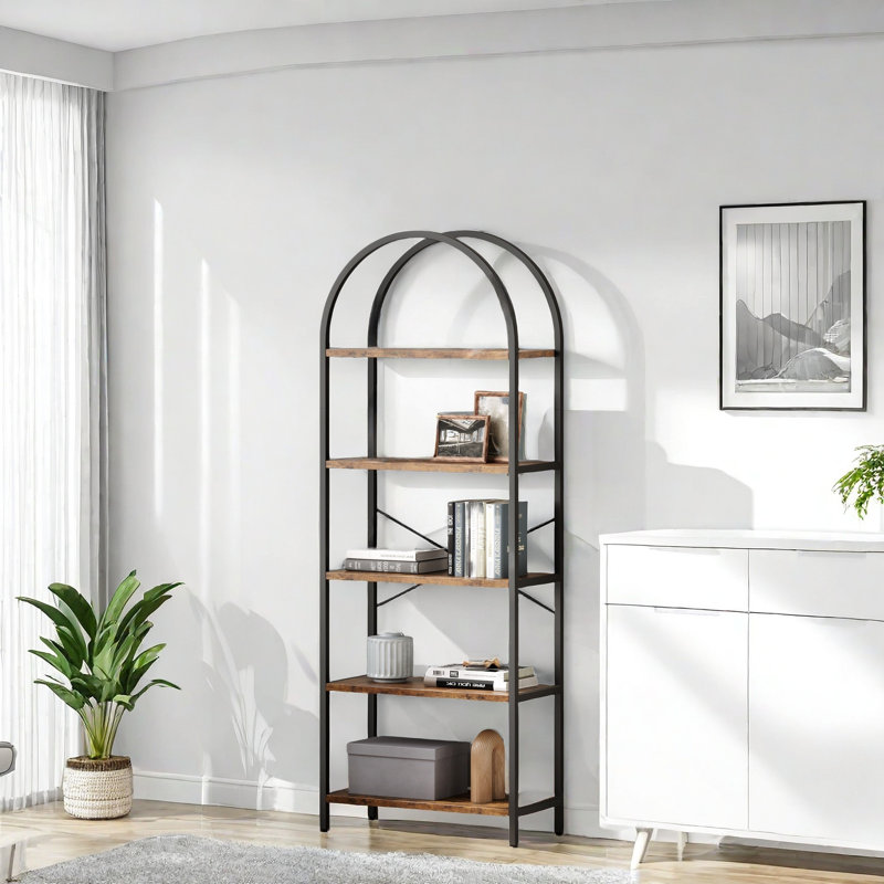 180cm H x 60cm W Metal Etagere Bookcase, Black/Brown