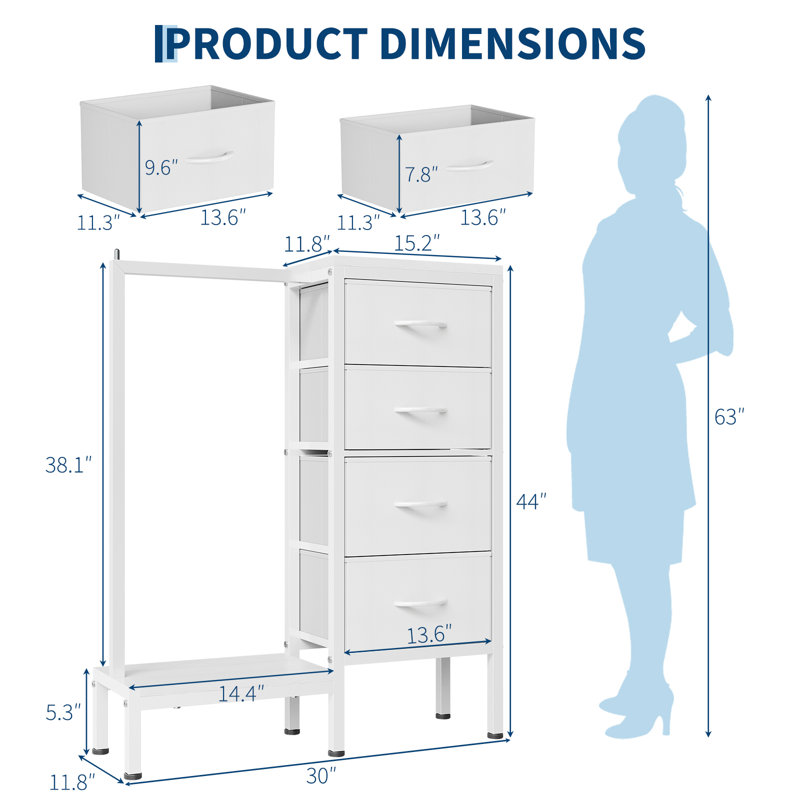 76.2cm W Metal Storage Rack, 111.8cm H x 76.2cm W x 30cm D, White