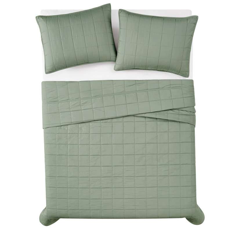 Ensemble de courtepointe London Fog Garry Wash, Courtepointe pour lit simple et une taie décorati, Vert