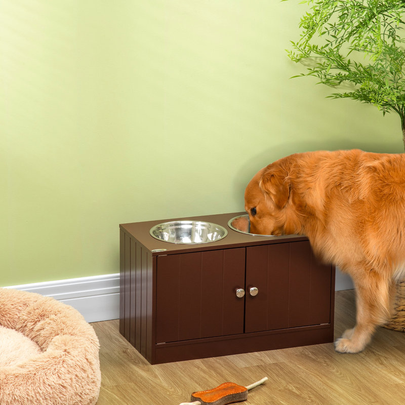Armoire à nourriture surélevée pour chien - 22,5 po de longueur, bols surélevés bruns