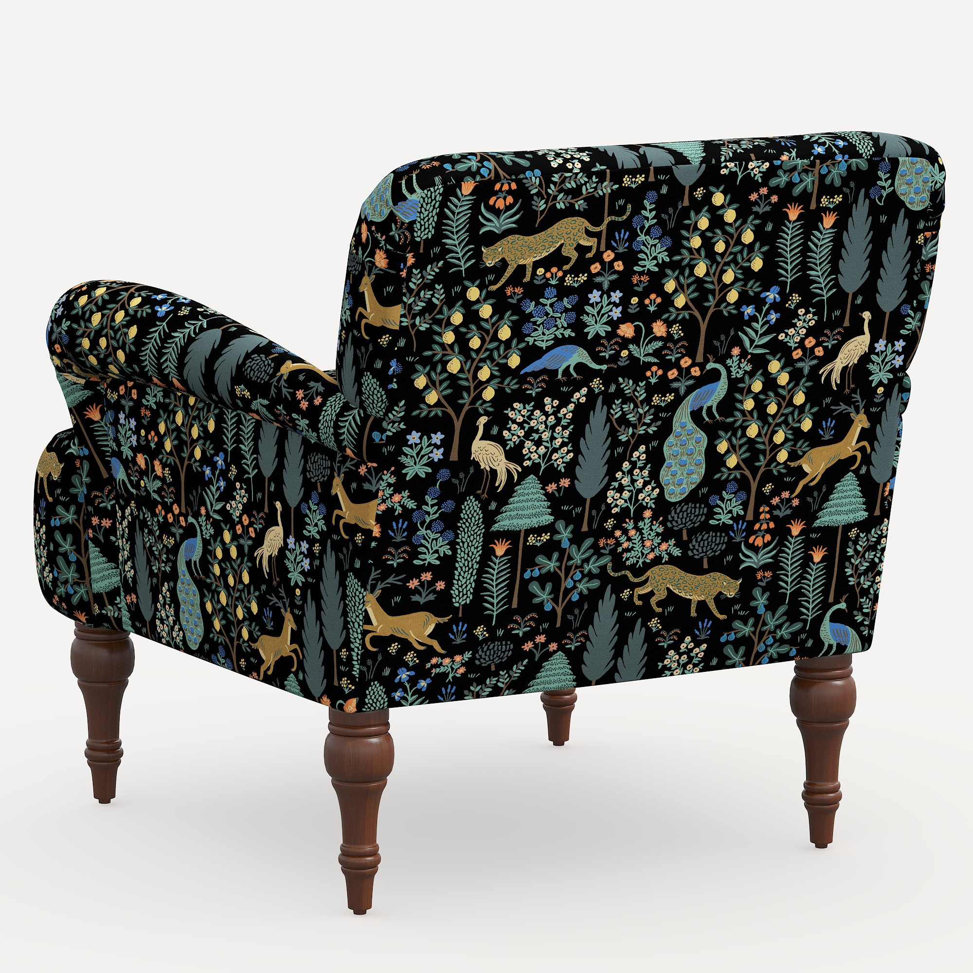 Rifle Paper Co. x Cloth & Company Bristol Armchair, Espresso, Black Menagerie Linen Blend
