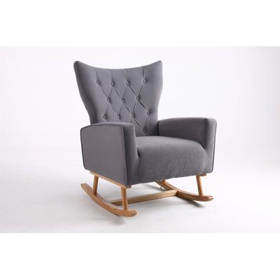 Mid Century Modern Velvet Upholstered Rocking Chair Padded Seat For Living Room Bedroom -  George Oliver, E4D2E08AFDE94E6B8302B45A7D05F760