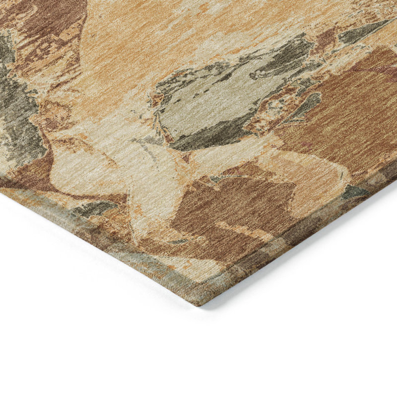 Copper and Beige Abstract Washable Synthetic Rug 20" x 30"