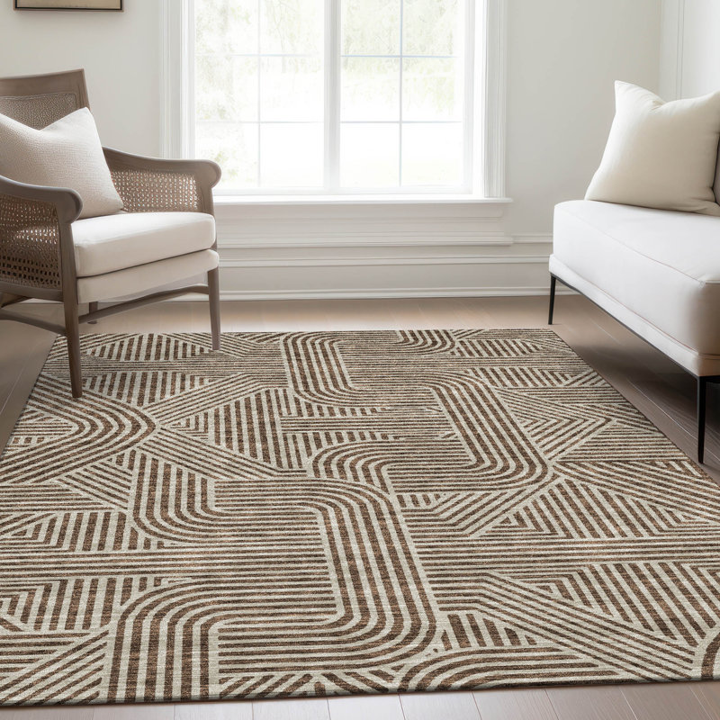 Premium Machine Washable Prisco Brown Rug, Rectangle 9' x 12'
