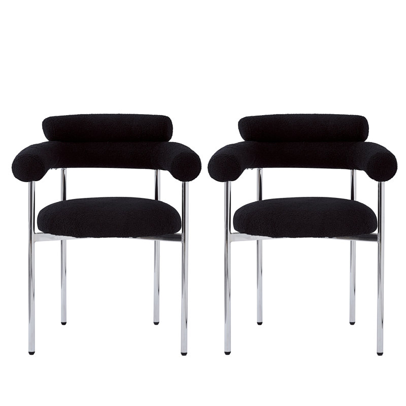 Chaise de salle à manger rembourrée avec pieds en métal (ensemble de 2), gris, Argent argent, Noir
