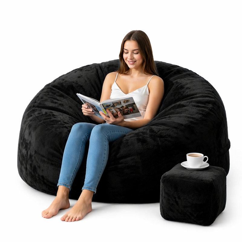 5FT Bean Bag Chairs for Adults with Ottoman, Black