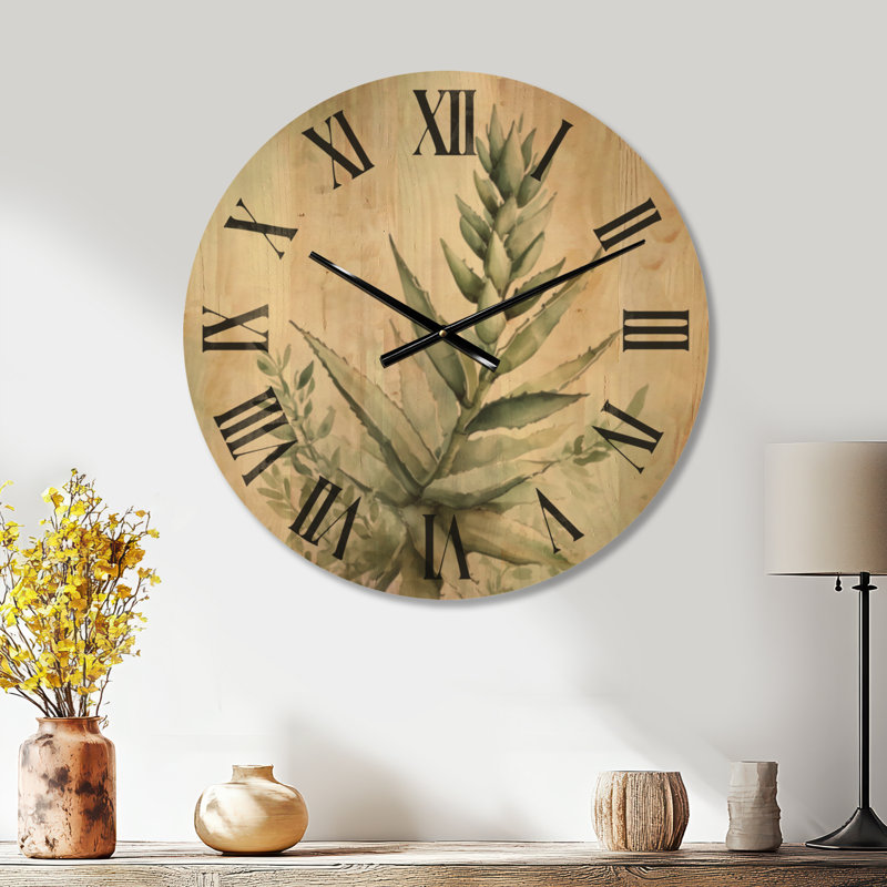 Sage Desert Study - Botanical Round Solid Wood Wall Clock, Extra Large