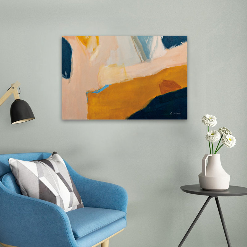 Golden Gate - abstrait bleu contemporain doré, H 24 po x l 16 po