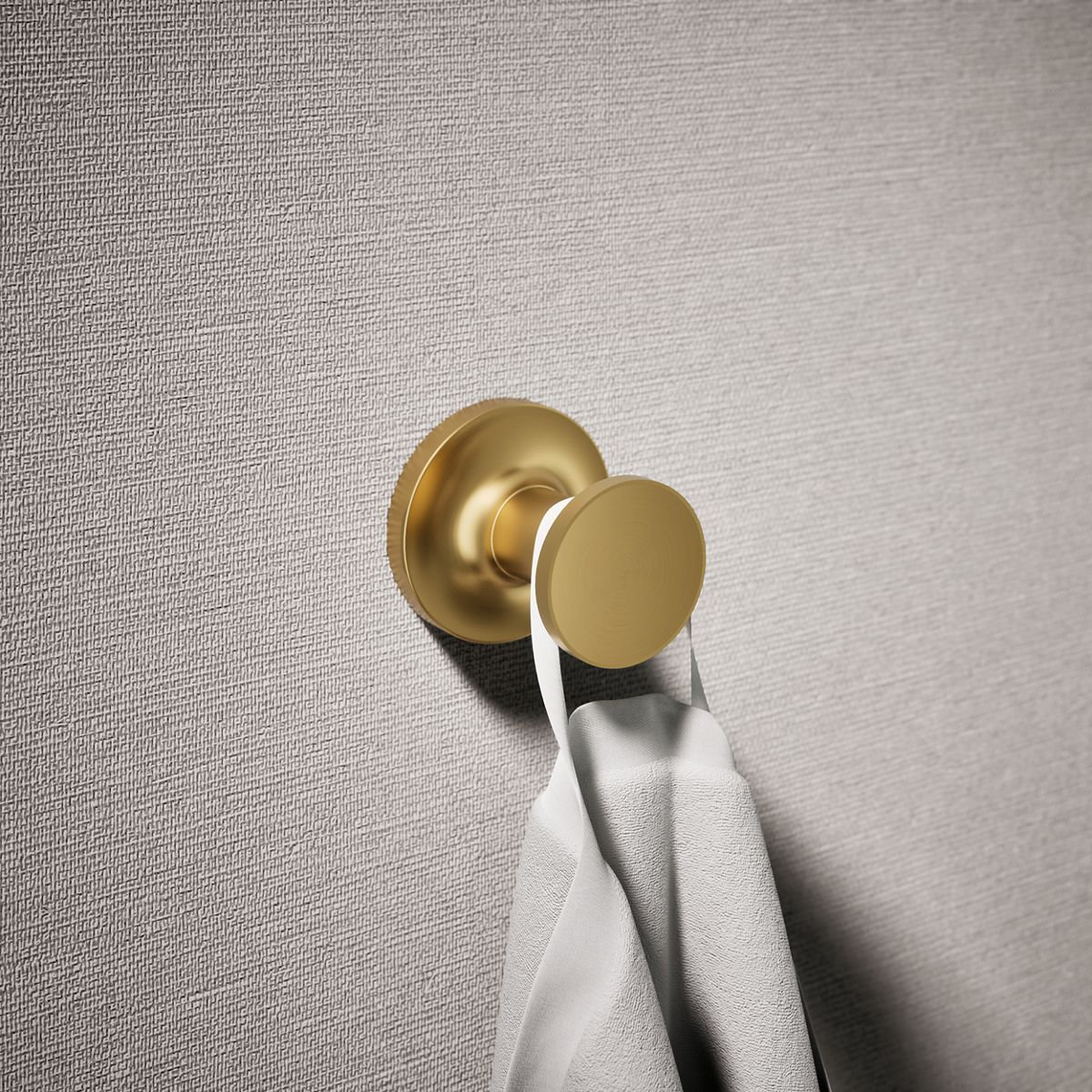 Purist Round Wall-Mounted Robe Hook, Vibrant Brushed Moderne Brass