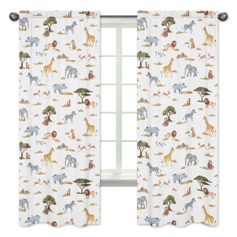 Jungle Safari Animals Sheer Black Rod Pocket Curtain Panels