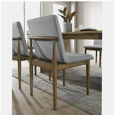 Natural Tone Frame Light Gray Fabric Set of 2pc Side Chairs Dining Room Furniture Chair Upholstered Seat