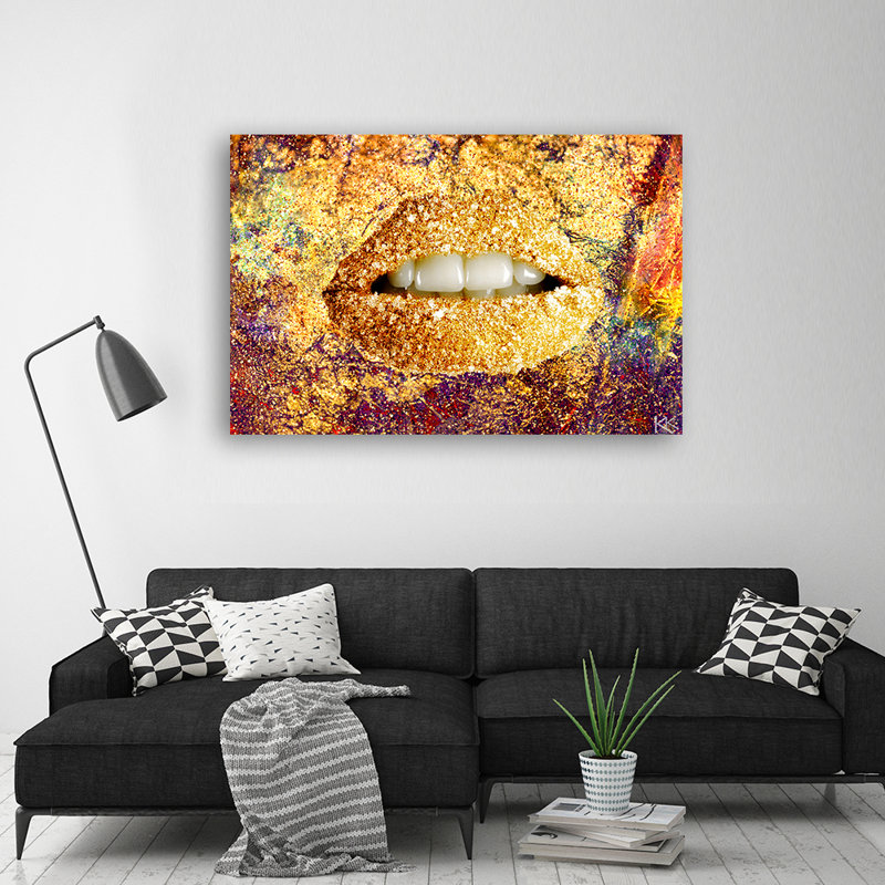 Abstract Golden Lips - Wrapped Canvas Print, 70cm H x 100cm W