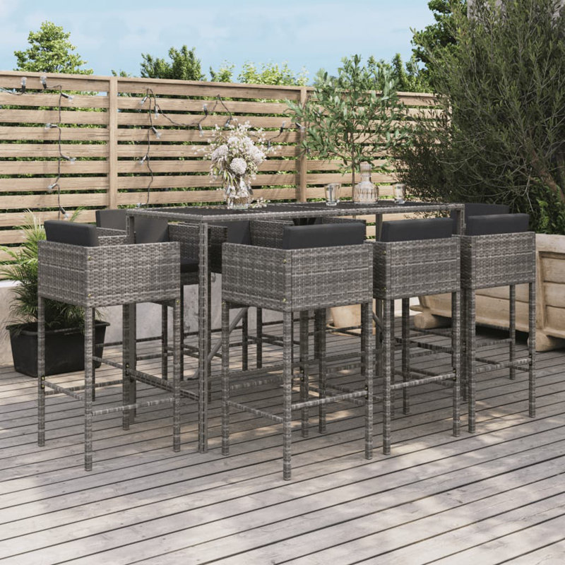 Ensemble de bar en métal avec tabourets, gris, 6