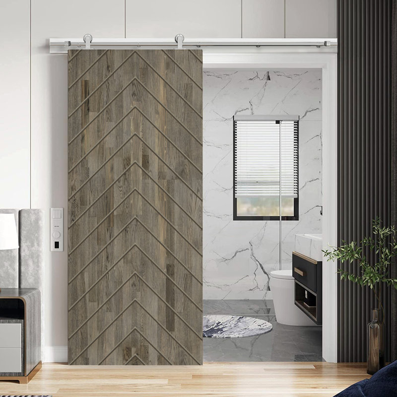 Porte de grange 84 po à panneaux creux peints avec quincaillerie d'installation, 42 po x 84 po, Gris