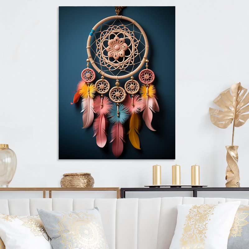 Rose et bleu amérindien Dreamcatcher - art mural en métal Dream Catcher, H 40 po x l 30 po x P 1,5 po