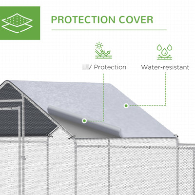 Grand poulailler en métal, couvercle imperméable, pour l'extérieur, 23 pi x 6,6 pi, 6,4 pi