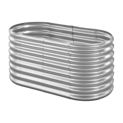 Lit de jardin surélevé en métal, jardinière ovale galvanisée 4 x 2 x 2 pi, conception à fond ouvert, grand lit surélevé pour faire pousser des légumes, des fleurs et des plantes grasses, couleur galvanisée