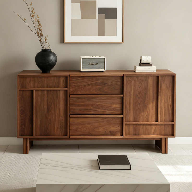 Buffet de rangement multifonctionnel en bois massif, H 33,07 po x l 70,86 po x P 17,32 po