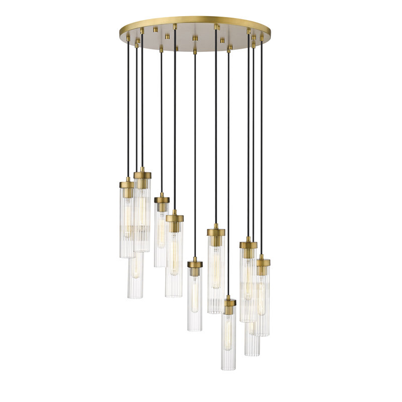 Lustre cylindrique à 11 lumières Mortola, Laiton frotté