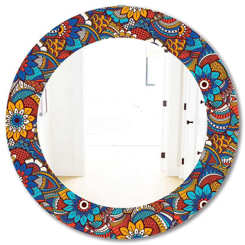 Motif dessiné à la main avec des éléments floraux - miroir bohémien et éclectique, H 31,5 po x l po
