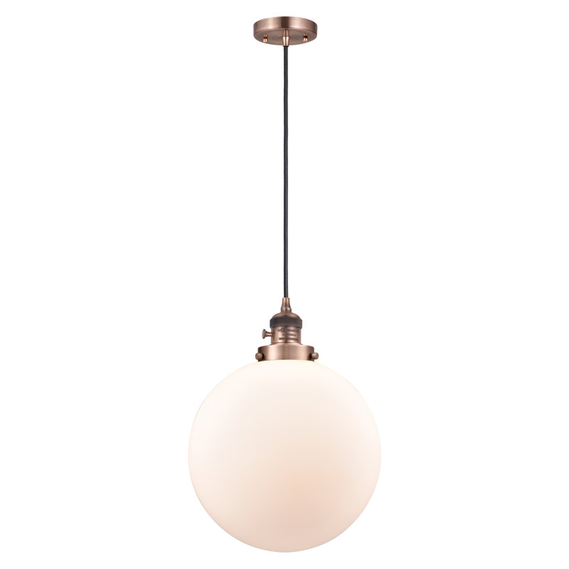 Luminaire suspendu à globe unique à 1 lumière, Cuivre antique, Blanc mat
