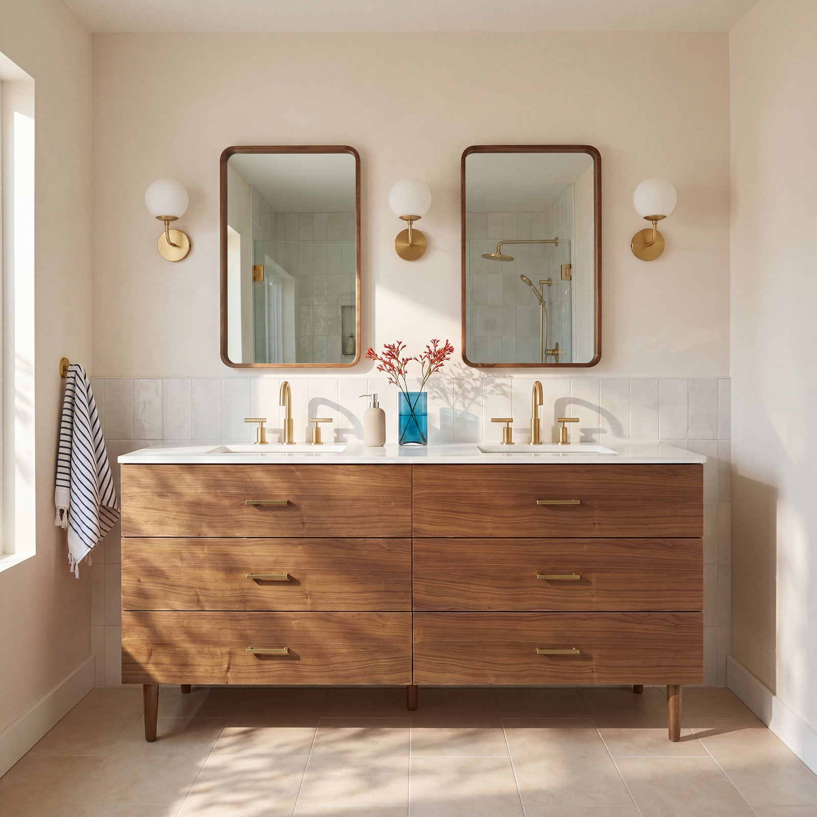 Dondi 72" Walnut Double Bathroom Vanity