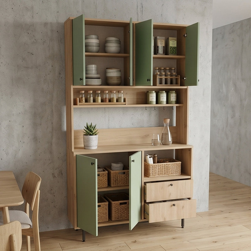 Garde-manger avec tablettes ouvertes Elowen
