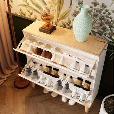 Entryway Shoe Rack, Freestanding Cabinet, 2 Flip Drawers, 8 - 16 Pairs, Scratch Door, Reinforced , Easy Assembly Process Organizer, Cabinet With Adjustable Shelf For Film, Frame, Fast