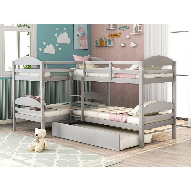 Lit simple en L avec lit gigogne, Gris