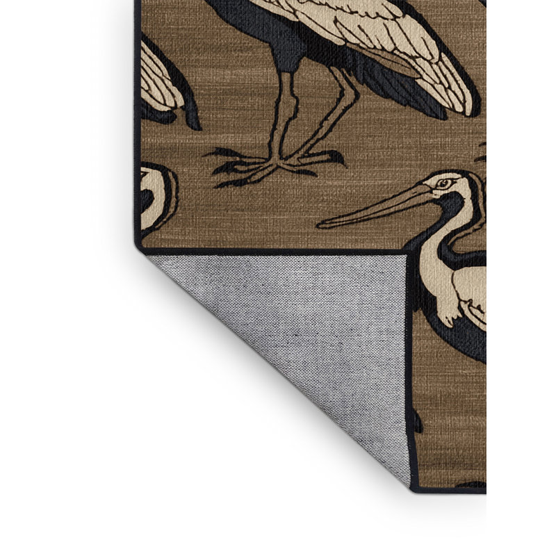 Washable African Sacred Ibis Wildlife Area Rug, Round 7'