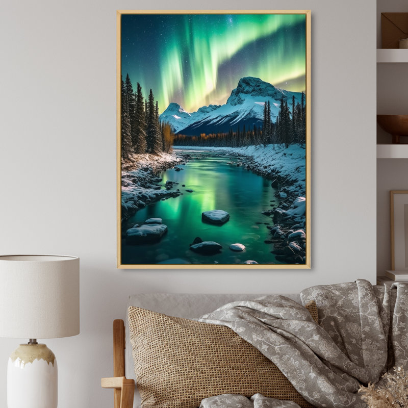 Yukon Northern Lights Beauty V - salon d'art mural canadien, H 20 po x l 12 po x P 1 po, Cadre naturel flottant