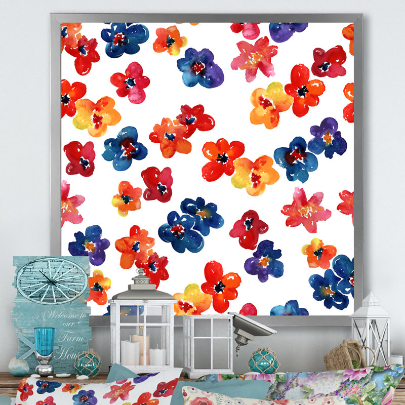 Motif de fleurs colorées d'été II - décoration murale en toile à motifs, Impression argent sur toile encadrée