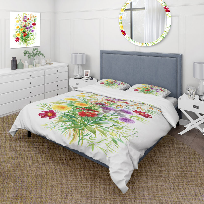 Fleurs colorées colorées dans la nature - Ensemble de housse de couette Farmhouse - Polyester en microfibre