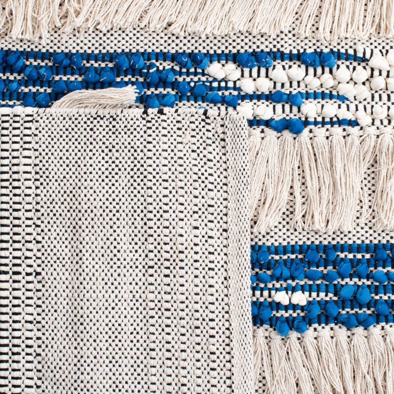 Stanwick Striped Handwoven Cotton Beige/Blue Area Rug, Rectangle 6' x 9'
