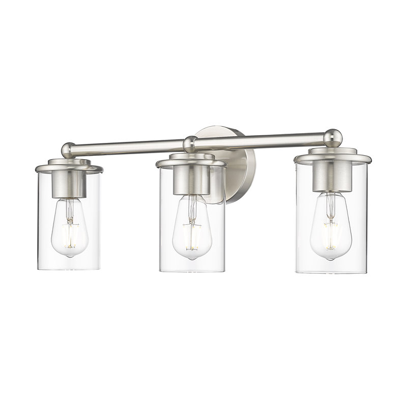 Éclairage de salle de bain à intensité variable en acier 3 lumières avec abat-jour en verre transparent Cheetham