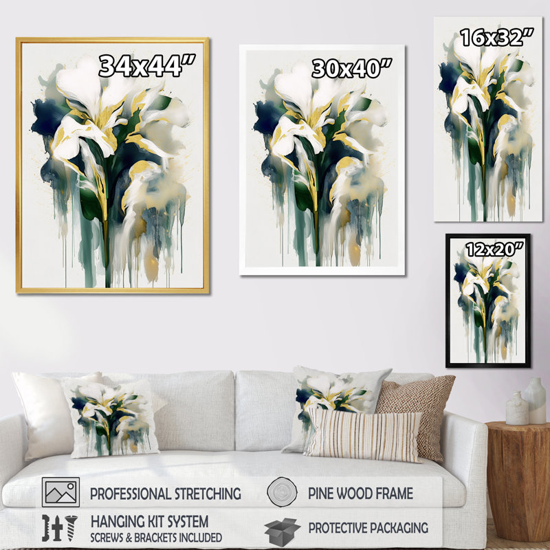 " Green Impression Of Iris ", Silver Picture Framed, 40" H x 30" W x 1" D