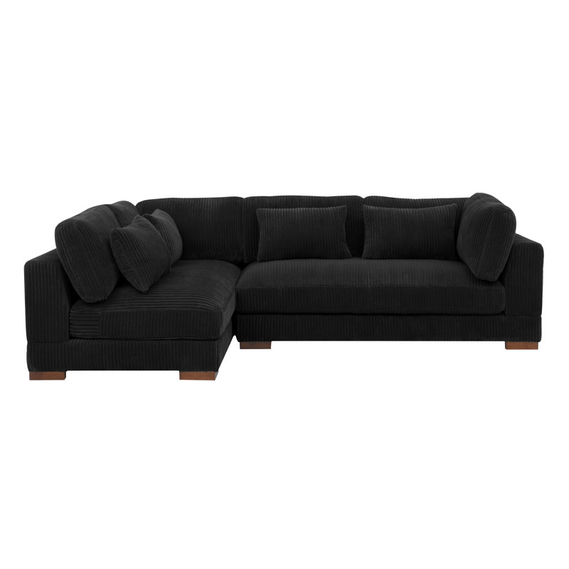 Basilius 107" Wide Right Hand Facing Corner Sectional, Right Hand Facing, Black  Corduroy