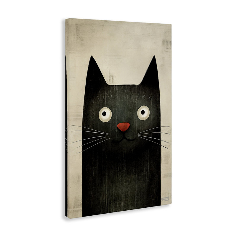 Art mural souriant, "Chat noir souriant" par Roozbeh Bahramali, H 45 po x l 30 po