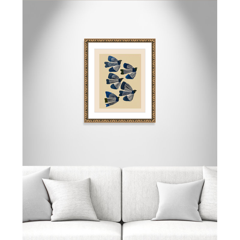Imprimé indigo par ville, L 22,5 po x H 26,5 po, Matted Print, Perles de feuilles dorées