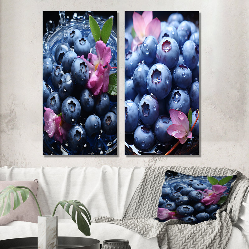 Ensemble de 2 impressions sur toile mauves et bleues «Blueberry Bliss II», Toile tendue, H 28 po x l 25 po