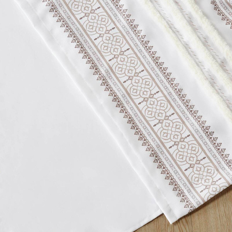 Panneau de rideau en polyester 50 po avec rayures et doublure touffetées, Beige, L 50 po x L 95 po